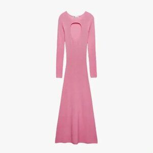Zara KNit Barbie Pink Cut Out Fit and Flare Maxi Dress Blogger Favourite M
